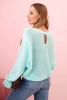 Women's mohair sweater with gathered sleeves and a cutout on the back mint