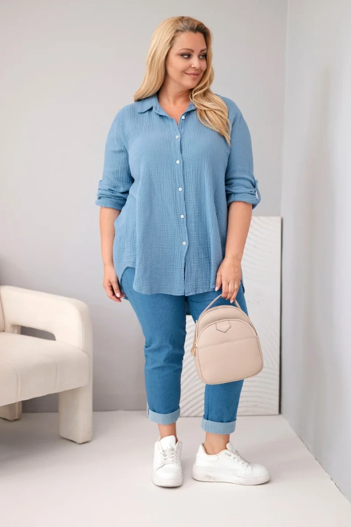 Bavlnená mušelínová košeľa Plus Size Tmavá džínsovina