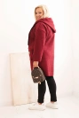 Moteriškas Plus Size paltas iš dirbtinio avikailio su gobtuvu ir kišenėmis bordo