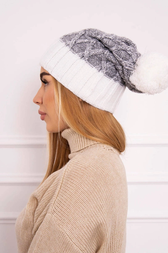 Cap with fleece Milano K203 gray melange+ecru