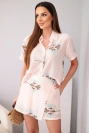 Damen-Set: kurzärmelige Bluse und bestickter Skort puderrosa