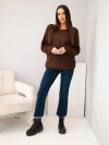 Women's mohair sweater with ruched sleeves and back cutout chocolate