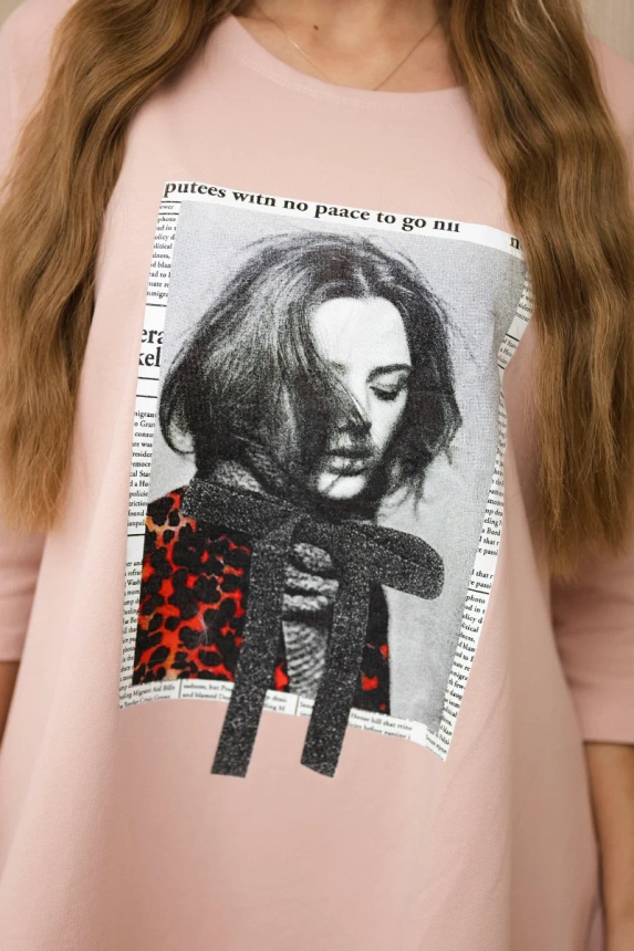 Dress with print and flared bottom dark powdered pink