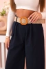 Damen-Leinenhose mit weitem Bein und Gürtel marineblau