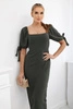 Dress ruffled at the back with tied sleeve  khaki