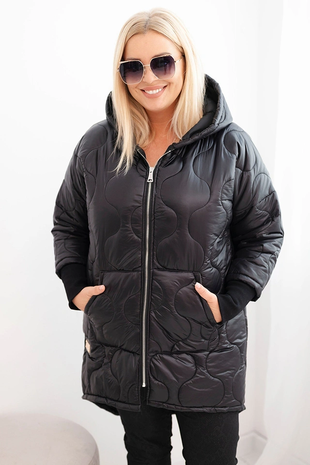 Women's Plus Size quilted winter jacket with a hood black