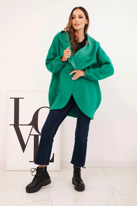 Women's insulated hoodie with an asymmetrical zipper green