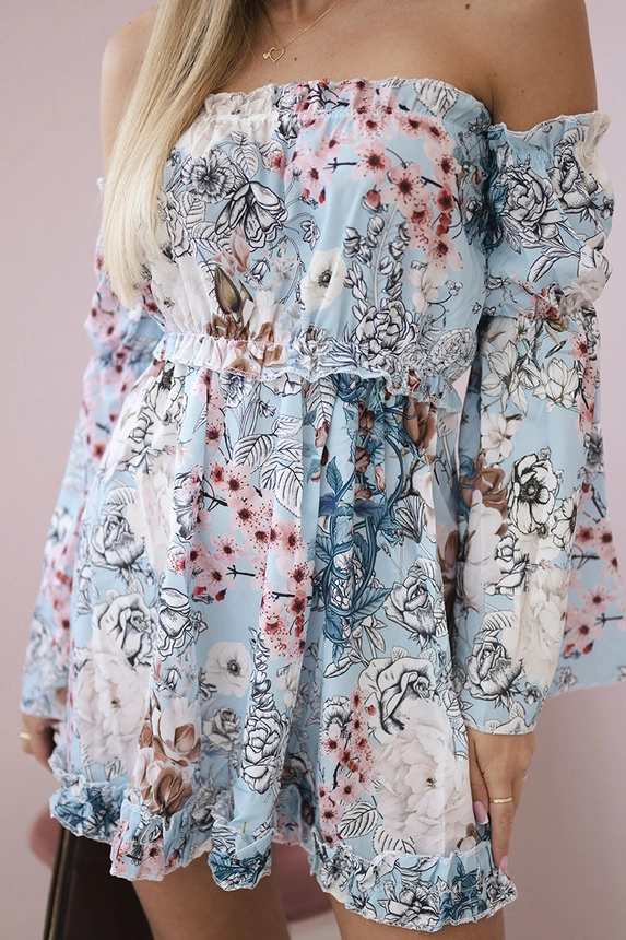 Blaues geblümtes Kleid mit Pailletten