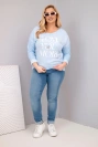 Damenbluse Plus Size mit dem Aufdruck Love You More, blau
