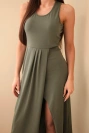Women's cotton sleeveless midi dress with ruching khaki