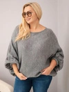 Sweter damski Plus Size z dodatkiem wełny o  luźnym fasonie ciemnoszarym
