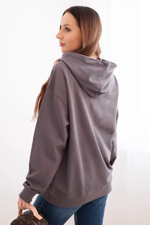 Damenpullover aus Baumwolle mit Kapuze und Kängurutasche grau