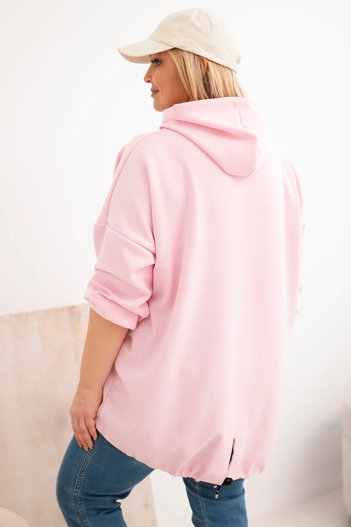Moteriška Plus Size palaidinė su gobtuvu ir spausdiniu cukrinė rožinė