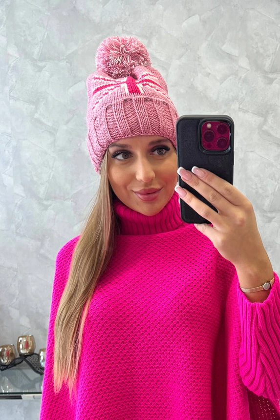 Cap with a pompom Elizabeth K386 dark pink