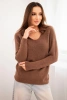 Women's sweater made of baby alpaca with a collar and V-neck chocolate