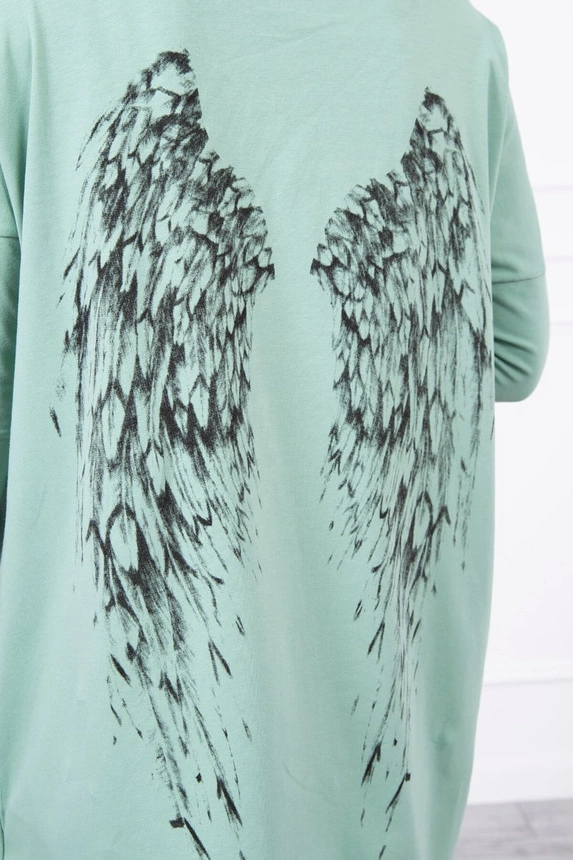 Sweatshirt with a print of wings dark mint