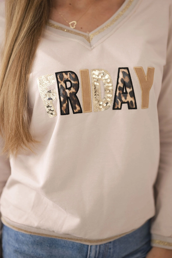 Damen-Sweatshirt mit Pailletten-Schriftzug beige