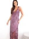 Damen Viskose Maxikleid mit Spitze und V-Ausschnitt pflaume