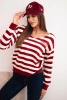 Damenpullover mit V-Ausschnitt gestreift bordeaux