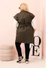 Dámská vesta Plus Size prošívaná s páskem a límcem khaki