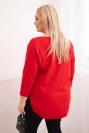 Bluzka damska bawełniana Plus Size z dekoltem V i podwijanym rękawem czerwona