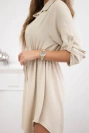 Kleid mit Knopfverschluss und Bindeband in der Taille Dunkelbeige