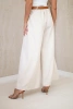 Wide-leg belted trousers light beige