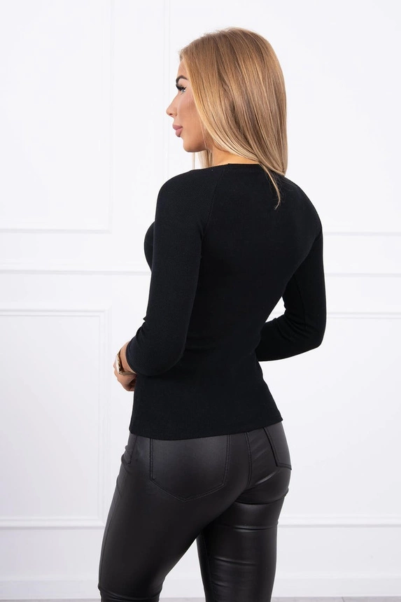 Bluse mit Zierknöpfen schwarz