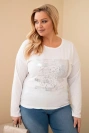 Moteriška Plus Size marškinėliai su spauda, su ilgesne nugarėle balta