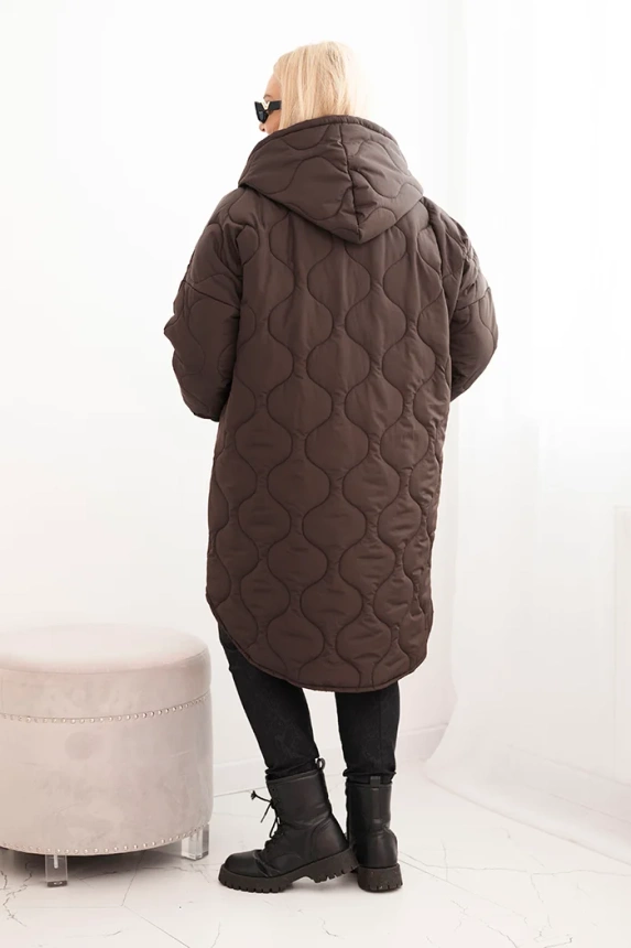 Damen Winterjacke Plus Size gesteppt mit Kapuze braun