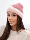 A hat women's beanie ribbed with decoration dark pink+powder