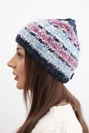 Women's winter hat with colorful yarn and elastic ribbing K352 navy blue + dark pink