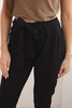 Women's cotton trousers with a tie at the waist and tapered leg black