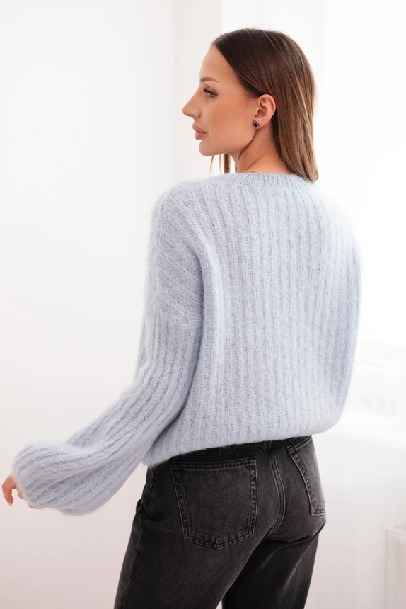Damenpullover aus Mohair mit Puffärmeln blau