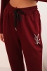 Women's set with viscose, decorated and with elastic pants burgundy