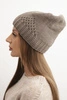 Women's winter wool cap with decorative knit and studs K449 mocha