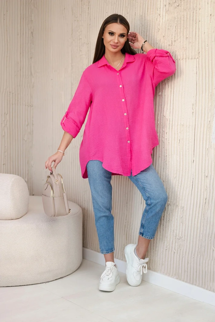 Cotton muslin shirt oversize pink