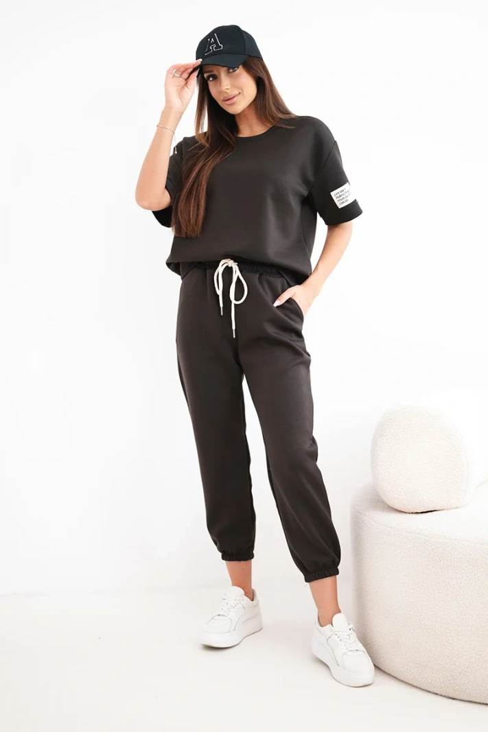 Women's set in buttery viscose with short sleeves and pants mocha