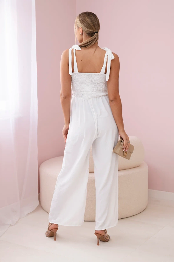 Strappy jumpsuit with ruffled top ecru