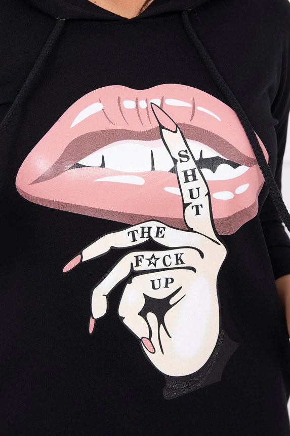 Kleid mit längerem Rücken und buntem Druck schwarz