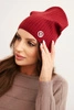 Women's ribbed cap with a decorative button made of wool and modal burgundy