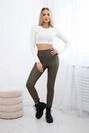 Push up pants made of eco leather khaki