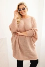Svetr dámský Plus Size s moherem pončo pudrově růžový