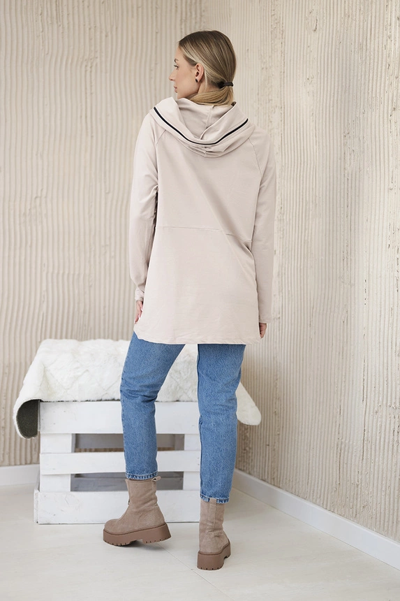Béžová tunika na zip s kapucí Oversize