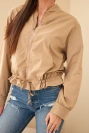 Damen-Baumwoll-Sweatshirt zum Schließen mit Bindung unten camel
