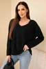 Women's cotton blouse with a V-neck and long sleeves black