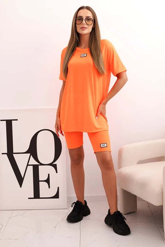 Damen-Set aus Baumwolle mit kurzen Ärmeln und Shorts Orange