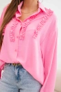 Women's viscose long-sleeved shirt with ruffles light pink