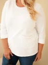 Damen Baumwollpullover Plus Size mit Spitzeneinsatz und Tasche ecru