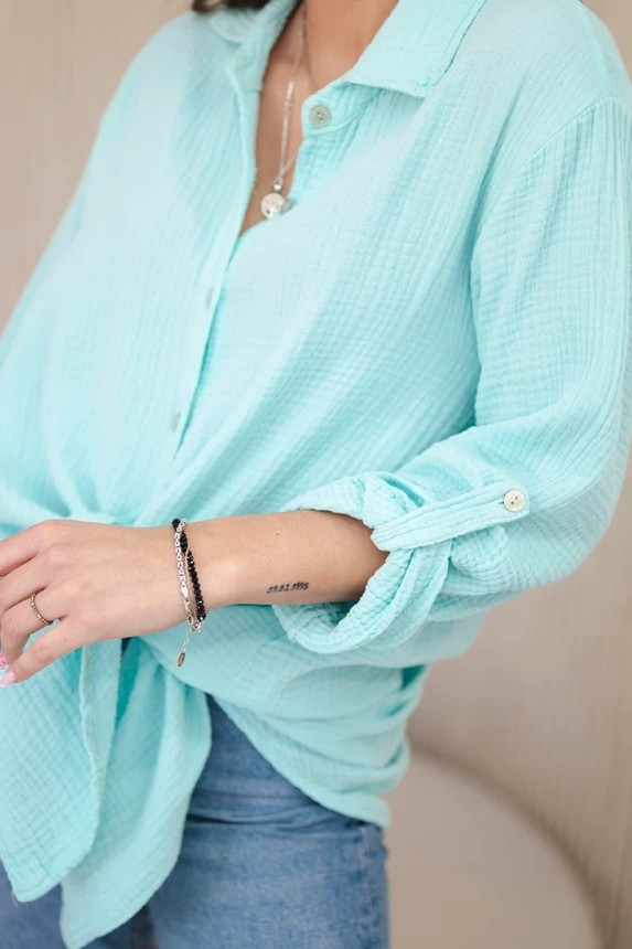 Cotton muslin shirt oversize mint